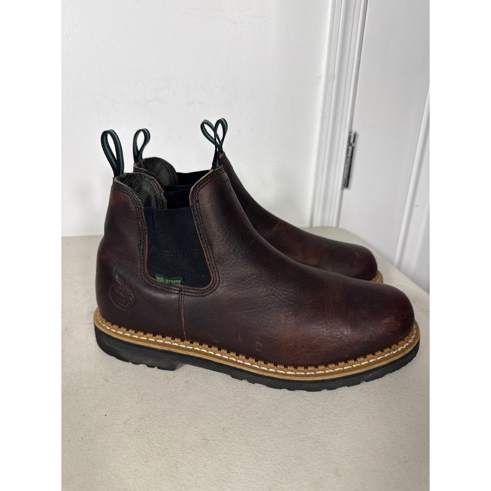 Georgia Giant Romeo Brown Leather Waterproof Slip On Work Boots Mens 11.5 W